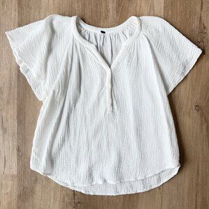 YOUNG FABULOUS AND BROKE Short Sleeve White Cotton Gauze Cafe Top SMALL